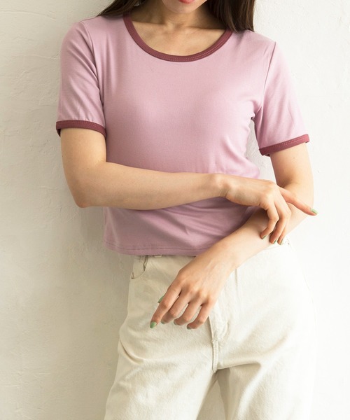Alite cloth(アリーテクロス)の「シンプル無地リンガーTシャツ(Tシャツ/カットソー・レディース・ホワイト/ブラック/パープル/グレー/グリーン/ラベンダー・FREE)」の12枚目の写真