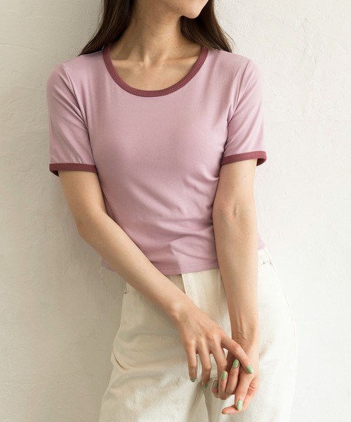 Alite cloth(アリーテクロス)の「シンプル無地リンガーTシャツ(Tシャツ/カットソー・レディース・ホワイト/ブラック/パープル/グレー/グリーン/ラベンダー・FREE)」の13枚目の写真