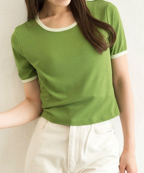 Alite cloth(アリーテクロス)の「シンプル無地リンガーTシャツ(Tシャツ/カットソー・レディース・ホワイト/ブラック/パープル/グレー/グリーン/ラベンダー・FREE)」の14枚目の写真