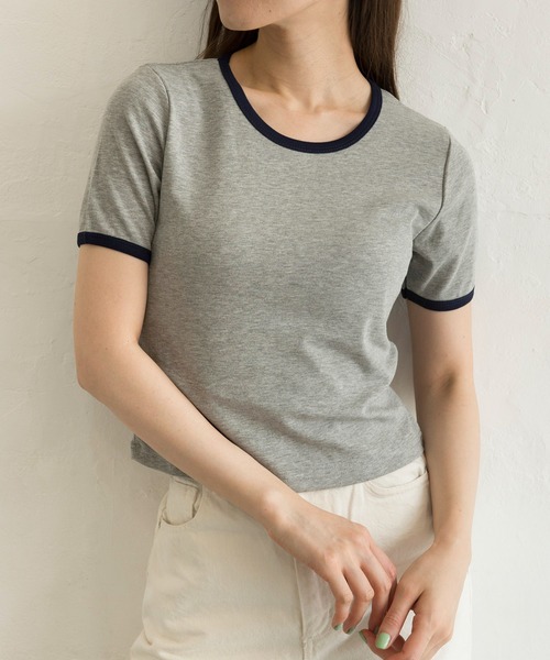 Alite cloth(アリーテクロス)の「シンプル無地リンガーTシャツ(Tシャツ/カットソー・レディース・ホワイト/ブラック/パープル/グレー/グリーン/ラベンダー・FREE)」の16枚目の写真