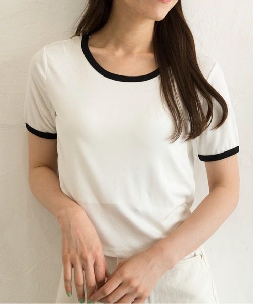 セール】シンプル無地リンガーTシャツ（Tシャツ/カットソー