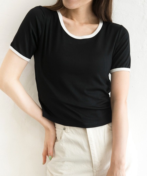 Alite cloth(アリーテクロス)の「シンプル無地リンガーTシャツ(Tシャツ/カットソー・レディース・ホワイト/ブラック/パープル/グレー/グリーン/ラベンダー・FREE)」の19枚目の写真