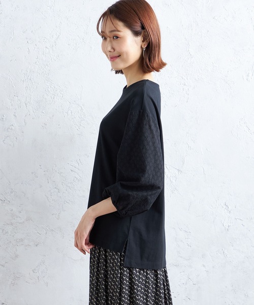 A/C DESIGN BY ALPHA CUBIC(エーシーデザインバイアルファキュービック)の「【接触冷感】刺しゅうスリーブプルオーバー(Tシャツ/カットソー・レディース・ブルー/ブラック/ワイン・LL/L/M)」の11枚目の写真