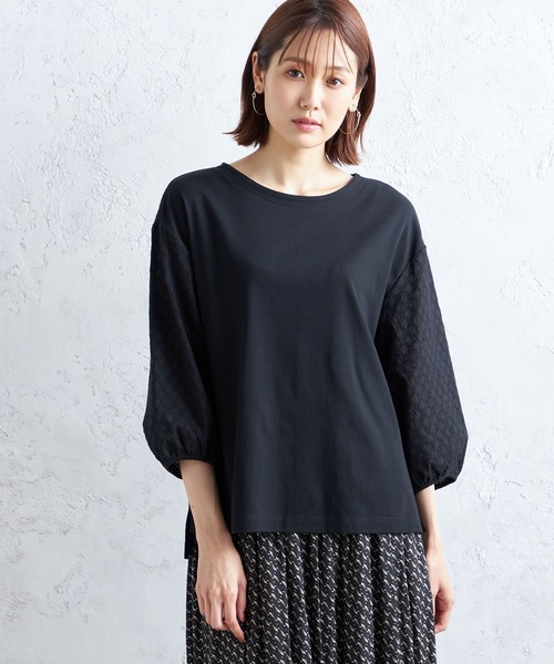 A/C DESIGN BY ALPHA CUBIC(エーシーデザインバイアルファキュービック)の「【接触冷感】刺しゅうスリーブプルオーバー(Tシャツ/カットソー・レディース・ブルー/ブラック/ワイン・LL/L/M)」の8枚目の写真