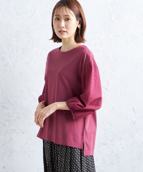 A/C DESIGN BY ALPHA CUBIC(エーシーデザインバイアルファキュービック)の「【接触冷感】刺しゅうスリーブプルオーバー(Tシャツ/カットソー・レディース・ブルー/ブラック/ワイン・LL/L/M)」の9枚目の写真