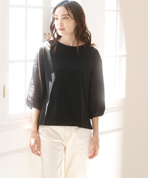 A/C DESIGN BY ALPHA CUBIC(エーシーデザインバイアルファキュービック)の「【接触冷感】刺しゅうスリーブプルオーバー(Tシャツ/カットソー・レディース・ブルー/ブラック/ワイン・LL/L/M)」の4枚目の写真