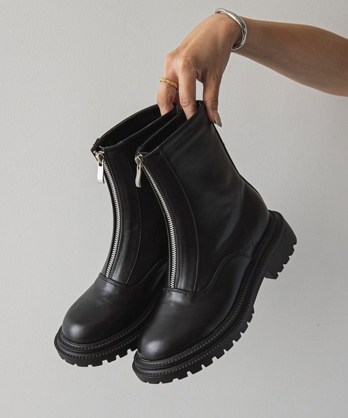 rectangle（レクタングル）の「ジップアップアンクルブーツ（ブーツ・レディース・ブラック/ベージュ・SMALL/MEDIUM/LARGE/X-LARGE）」の7枚目の写真