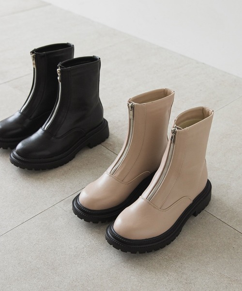 rectangle（レクタングル）の「ジップアップアンクルブーツ（ブーツ・レディース・ブラック/ベージュ・SMALL/MEDIUM/LARGE/X-LARGE）」の8枚目の写真