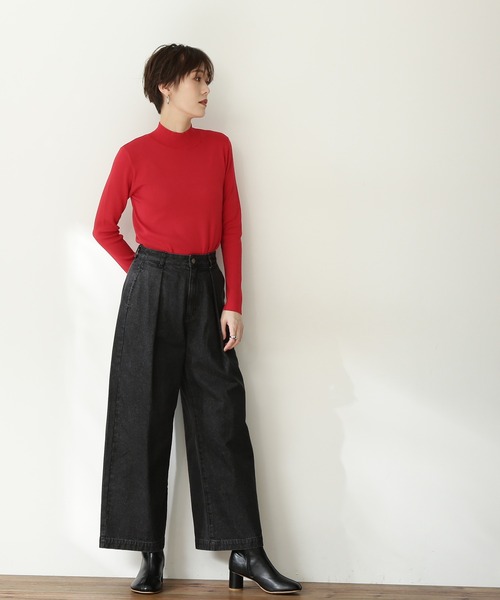 N.(N. Natural Beauty Basic)(エヌエヌナチュラルビューティーベーシック)の「◆総針ボトルネック長袖ニット(ニット/セーター・レディース・ブラック/レッド/グリーン/クリーム/チョコ・MEDIUM)」の7枚目の写真