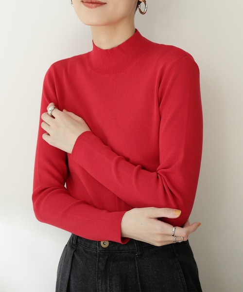 N.(N. Natural Beauty Basic)(エヌエヌナチュラルビューティーベーシック)の「◆総針ボトルネック長袖ニット(ニット/セーター・レディース・ブラック/レッド/グリーン/クリーム/チョコ・MEDIUM)」の15枚目の写真