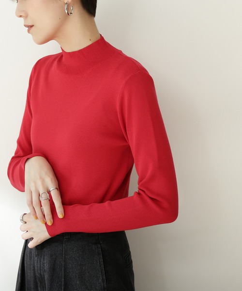 N.(N. Natural Beauty Basic)(エヌエヌナチュラルビューティーベーシック)の「◆総針ボトルネック長袖ニット(ニット/セーター・レディース・ブラック/レッド/グリーン/クリーム/チョコ・MEDIUM)」の12枚目の写真