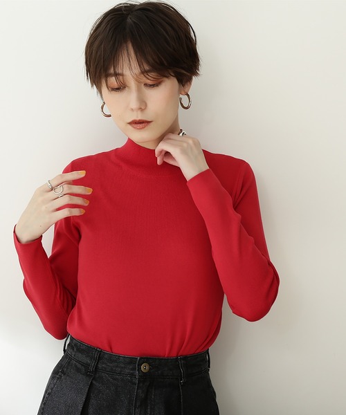 N.(N. Natural Beauty Basic)(エヌエヌナチュラルビューティーベーシック)の「◆総針ボトルネック長袖ニット(ニット/セーター・レディース・ブラック/レッド/グリーン/クリーム/チョコ・MEDIUM)」の9枚目の写真