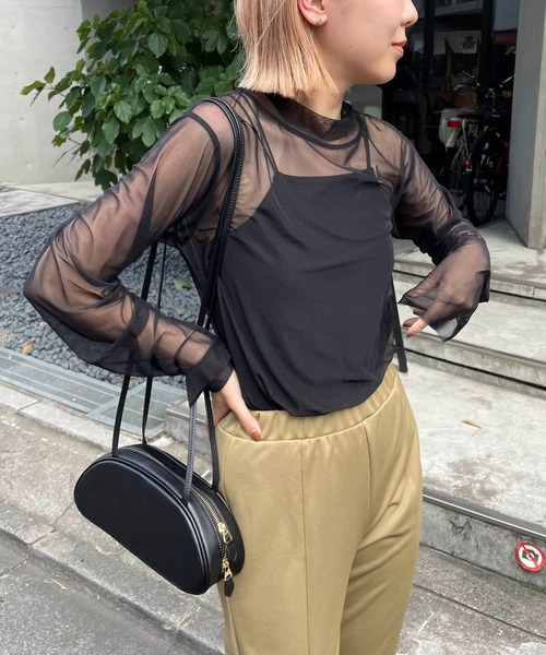 CAPRICIEUX LE'MAGE（カプリシューレマージュ）の「シアーハイネックプルオーバー（Tシャツ/カットソー・レディース・ブラック/アイボリー/キャメル・FREE）」の3枚目の写真