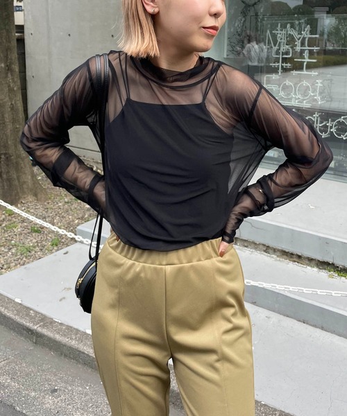 CAPRICIEUX LE'MAGE（カプリシューレマージュ）の「シアーハイネックプルオーバー（Tシャツ/カットソー・レディース・ブラック/アイボリー/キャメル・FREE）」の13枚目の写真