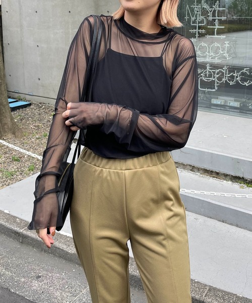 CAPRICIEUX LE'MAGE（カプリシューレマージュ）の「シアーハイネックプルオーバー（Tシャツ/カットソー・レディース・ブラック/アイボリー/キャメル・FREE）」の14枚目の写真