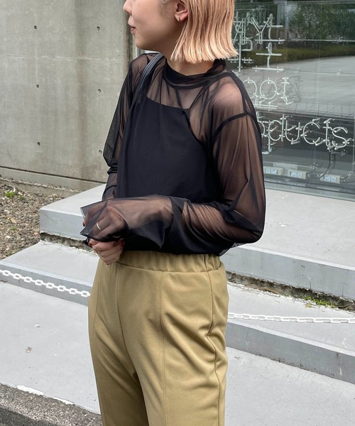 CAPRICIEUX LE'MAGE（カプリシューレマージュ）の「シアーハイネックプルオーバー（Tシャツ/カットソー・レディース・ブラック/アイボリー/キャメル・FREE）」の15枚目の写真