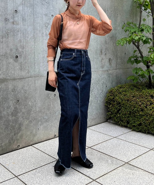 CAPRICIEUX LE'MAGE（カプリシューレマージュ）の「シアーハイネックプルオーバー（Tシャツ/カットソー・レディース・ブラック/アイボリー/キャメル・FREE）」の12枚目の写真