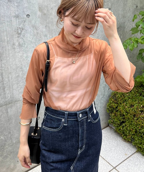 CAPRICIEUX LE'MAGE（カプリシューレマージュ）の「シアーハイネックプルオーバー（Tシャツ/カットソー・レディース・ブラック/アイボリー/キャメル・FREE）」の4枚目の写真