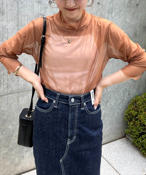 CAPRICIEUX LE'MAGE（カプリシューレマージュ）の「シアーハイネックプルオーバー（Tシャツ/カットソー・レディース・ブラック/アイボリー/キャメル・FREE）」の6枚目の写真