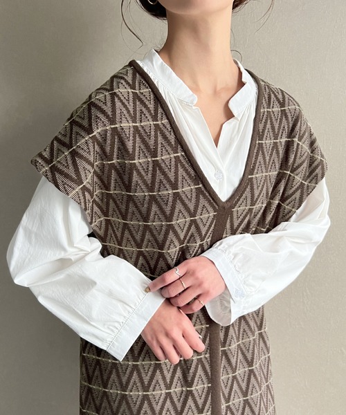knit Jemade（ニットジェメイド）の「配色ジャガードニットベストワンピース（ワンピース・レディース・ブラック/ブラウン/クリーム・FREE）」の4枚目の写真