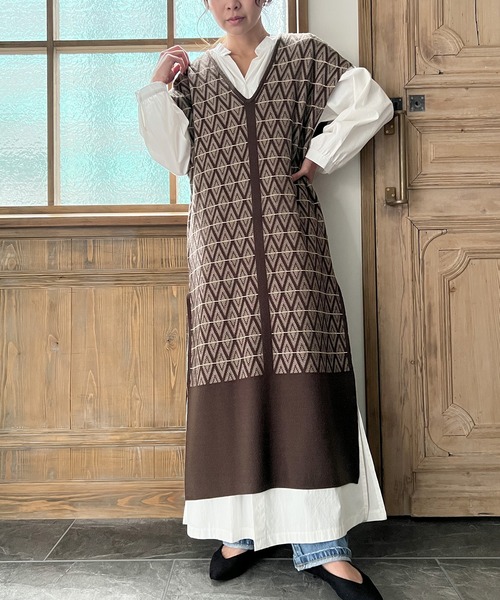 knit Jemade（ニットジェメイド）の「配色ジャガードニットベストワンピース（ワンピース・レディース・ブラック/ブラウン/クリーム・FREE）」の8枚目の写真