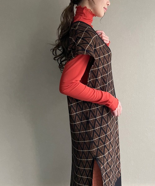 knit Jemade（ニットジェメイド）の「配色ジャガードニットベストワンピース（ワンピース・レディース・ブラック/ブラウン/クリーム・FREE）」の10枚目の写真