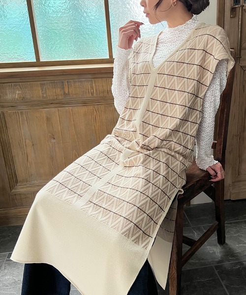 knit Jemade（ニットジェメイド）の「配色ジャガードニットベストワンピース（ワンピース・レディース・ブラック/ブラウン/クリーム・FREE）」の14枚目の写真