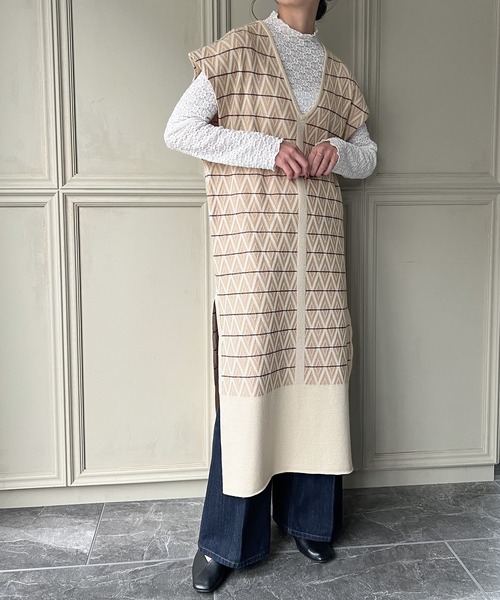 knit Jemade（ニットジェメイド）の「配色ジャガードニットベストワンピース（ワンピース・レディース・ブラック/ブラウン/クリーム・FREE）」の16枚目の写真