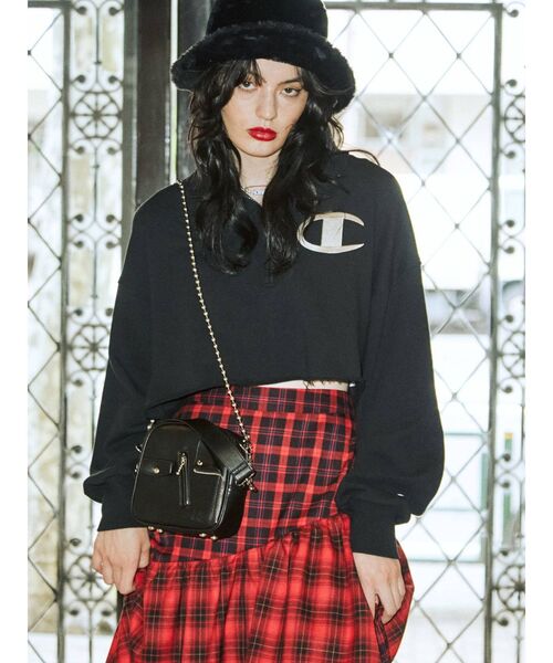 jouetie(ジュエティ)の「【Champion別注】ハーフZIPプルオーバー(スウェット・レディース・ブラック/ブラウン/グレー/ブルー・MEDIUM)」の2枚目の写真