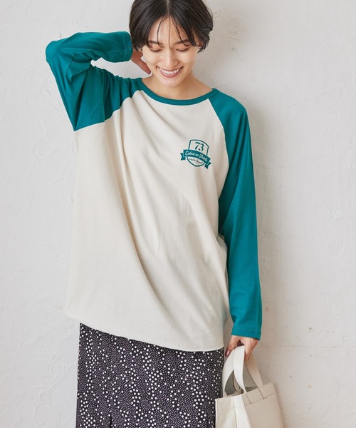 AMERICAN HOLIC（アメリカンホリック）の「ナンバーロゴラグランカットチュニック（Tシャツ/カットソー・レディース・チャコールグレー/ブルー/グリーン・M/L）」の3枚目の写真