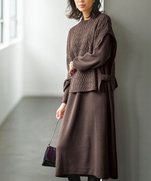 ケーブル編ベスト付ワンピースセットアップ