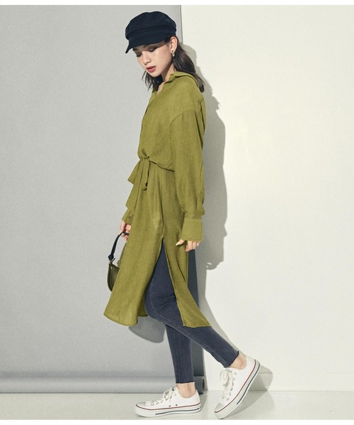 ANAP（アナップ）の「ウエストリボンロングシャツ（シャツ/ブラウス・レディース・ブラック/カーキ/アイボリー/キャメル・FREE）」の8枚目の写真