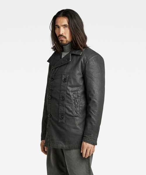 G-STAR（ジースター）の「DENIM PEACOAT/レザーライクコーティング加工ブラックデニムピーコート（ピーコート・メンズ・グレー系その他・SMALL/LARGE/MEDIUM）」の2枚目の写真