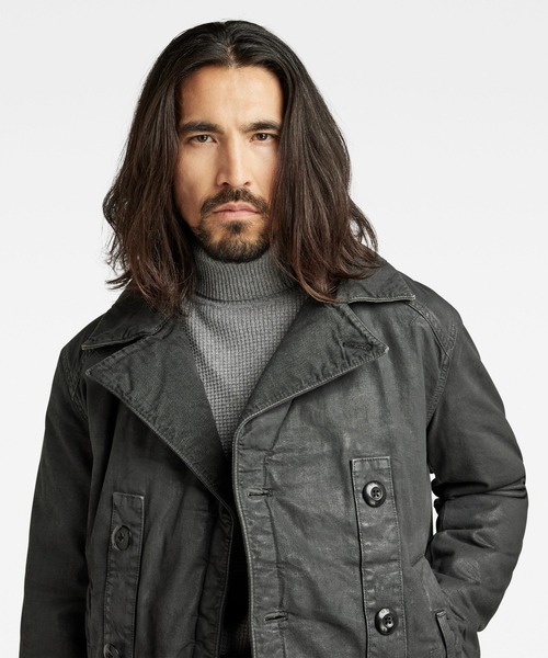 G-STAR（ジースター）の「DENIM PEACOAT/レザーライクコーティング加工ブラックデニムピーコート（ピーコート・メンズ・グレー系その他・SMALL/LARGE/MEDIUM）」の4枚目の写真