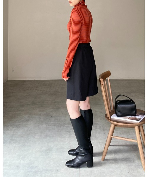 She's Closet(シーズクローゼット)の「袖ボタンハイネックタイト長袖ボーダーリブニットプルオーバー(ニット/セーター・レディース・グリーン/ブラック/オフホワイト/ピンク/オレンジ・FREE)」の16枚目の写真