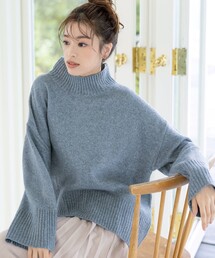 【洗える】モックネックポインテルニットトップス