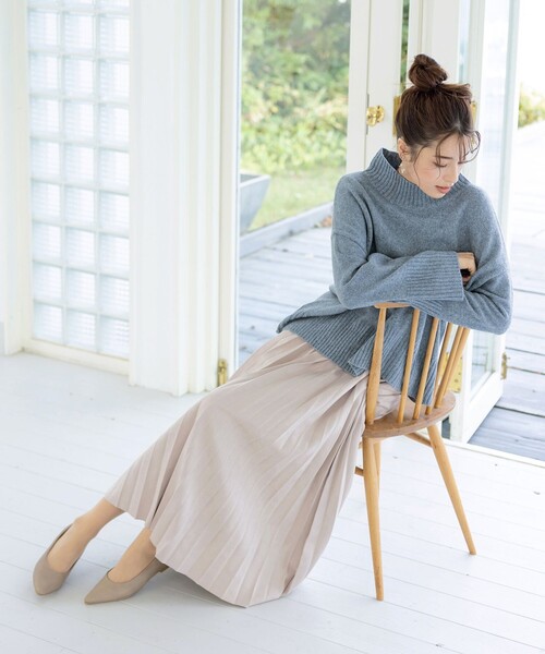 Tiaclasse(ティアクラッセ)の「【洗える】モックネックポインテルニットトップス(ニット/セーター・レディース・ネイビー/ベージュ/オレンジ/ピンク/ブルー・XL)」の7枚目の写真