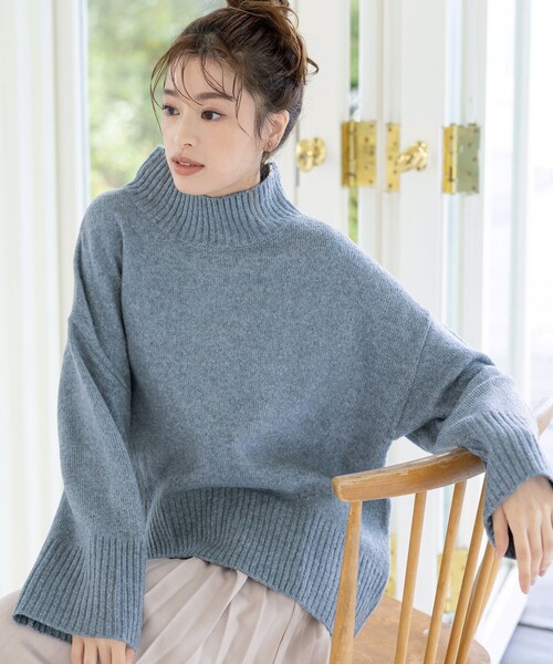 Tiaclasse(ティアクラッセ)の「【洗える】モックネックポインテルニットトップス(ニット/セーター・レディース・ネイビー/ベージュ/オレンジ/ピンク/ブルー・XL)」の8枚目の写真