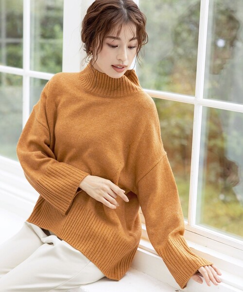 Tiaclasse(ティアクラッセ)の「【洗える】モックネックポインテルニットトップス(ニット/セーター・レディース・ネイビー/ベージュ/オレンジ/ピンク/ブルー・XL)」の19枚目の写真