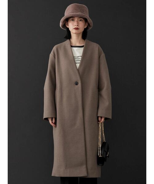 AMERICAN HOLIC（アメリカンホリック）の「ドロップショルダーニュアンスコート（ノーカラーコート・レディース・モカ/チェック・M/L）」の21枚目の写真