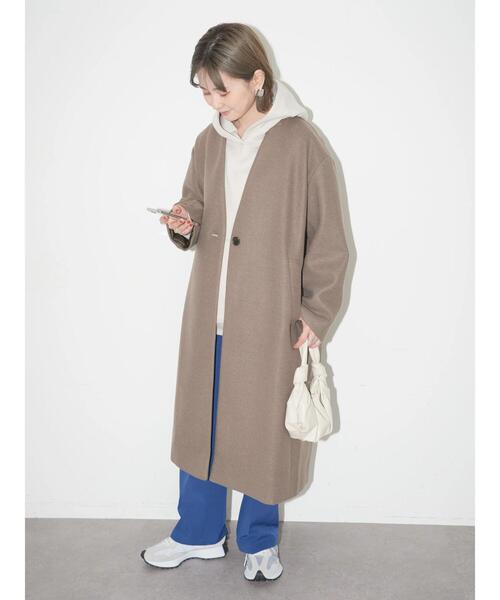 セール】ドロップショルダーニュアンスコート（ノーカラーコート