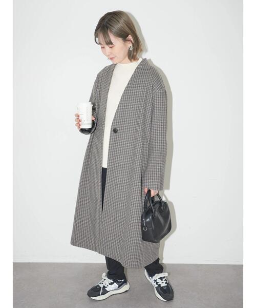 AMERICAN HOLIC（アメリカンホリック）の「ドロップショルダーニュアンスコート（ノーカラーコート・レディース・モカ/チェック・M/L）」の16枚目の写真