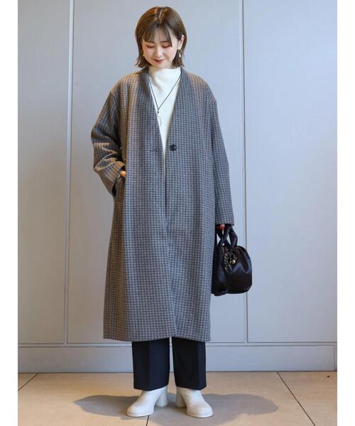 AMERICAN HOLIC（アメリカンホリック）の「ドロップショルダーニュアンスコート（ノーカラーコート・レディース・モカ/チェック・M/L）」の14枚目の写真