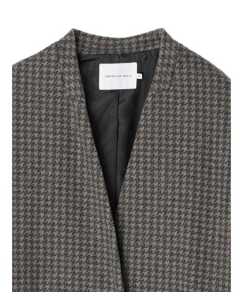 AMERICAN HOLIC（アメリカンホリック）の「ドロップショルダーニュアンスコート（ノーカラーコート・レディース・モカ/チェック・M/L）」の9枚目の写真