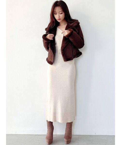 RESEXXY（リゼクシー）の「フェイクムートンブルゾン【セットアップ着用可能】（ブルゾン・レディース・ピンク/アイボリー/ブラック/ブラウン・FREE）」の8枚目の写真