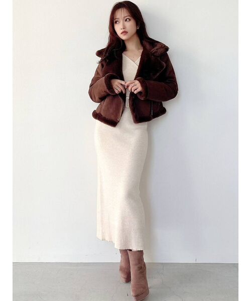 RESEXXY（リゼクシー）の「フェイクムートンブルゾン【セットアップ着用可能】（ブルゾン・レディース・ピンク/アイボリー/ブラック/ブラウン・FREE）」の9枚目の写真
