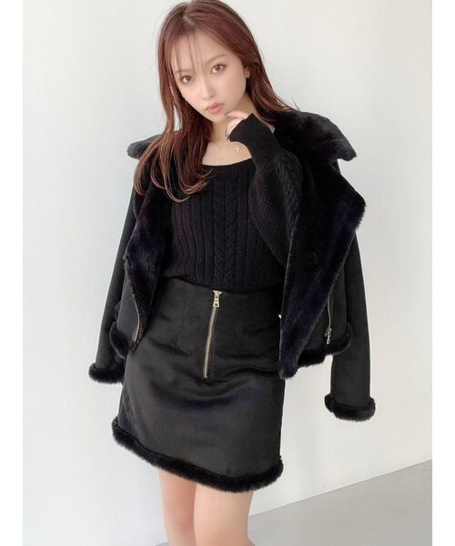 RESEXXY（リゼクシー）の「フェイクムートンブルゾン【セットアップ着用可能】（ブルゾン・レディース・ピンク/アイボリー/ブラック/ブラウン・FREE）」の13枚目の写真