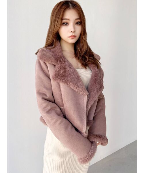 RESEXXY（リゼクシー）の「フェイクムートンブルゾン【セットアップ着用可能】（ブルゾン・レディース・ピンク/アイボリー/ブラック/ブラウン・FREE）」の14枚目の写真