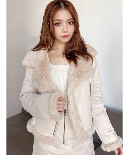 RESEXXY（リゼクシー）の「フェイクムートンブルゾン【セットアップ着用可能】（ブルゾン・レディース・ピンク/アイボリー/ブラック/ブラウン・FREE）」の17枚目の写真