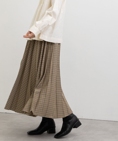 POU DOU DOU(プードゥドゥ)の「アコーディオンプリーツスカート(スカート・レディース・ブラウン/グリーン・3)」の4枚目の写真